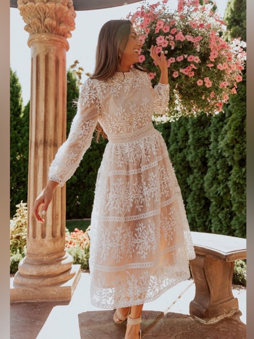 Ivy City Co Sicily Dress White Lace with Champagne Lining